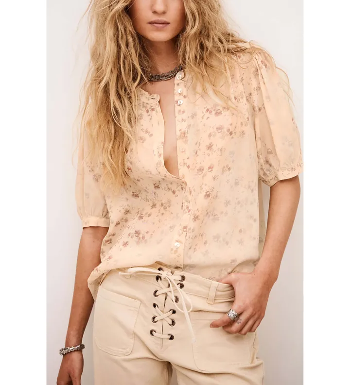 BA&SH para mujer. 1E26NOVE Blusa Novella naranja (XS), Casual, Viscosa, Manga corta