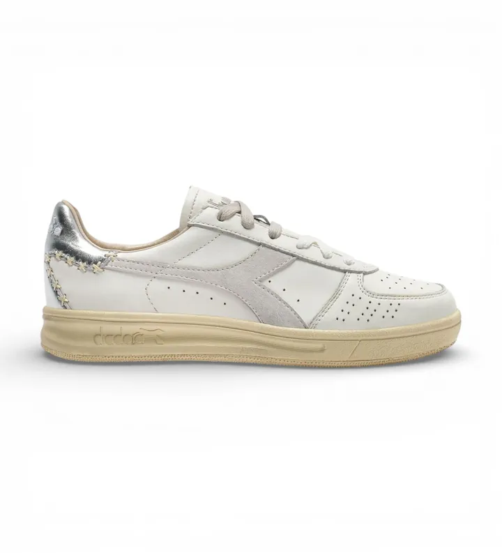 Diadora para hombre. 201183112 Zapatillas de Piel B.Elite X Stitch blanco (37), Plano, Cordones, Casual