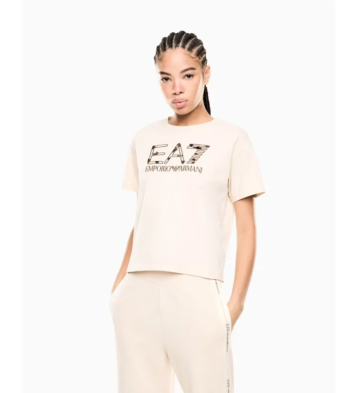 EA7 para mujer. 7W001096_AF21636 Camiseta de punto Logo Series beige (M), Casual, Algodón, Manga corta