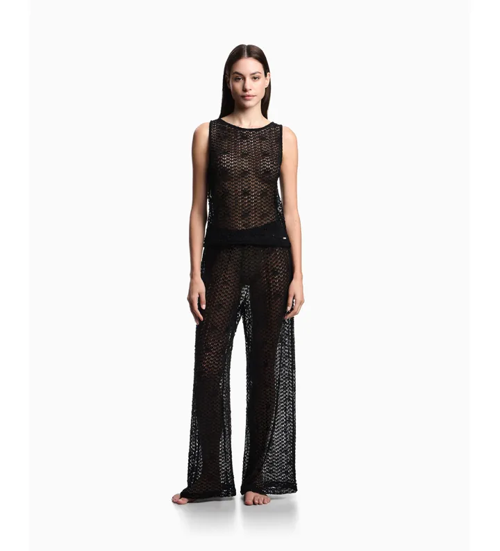 Emporio Armani para mujer. EW000607_AF20251 Top Beach negro (L), Casual, Algodón, Beachwear, Sin mangas / Tirantes