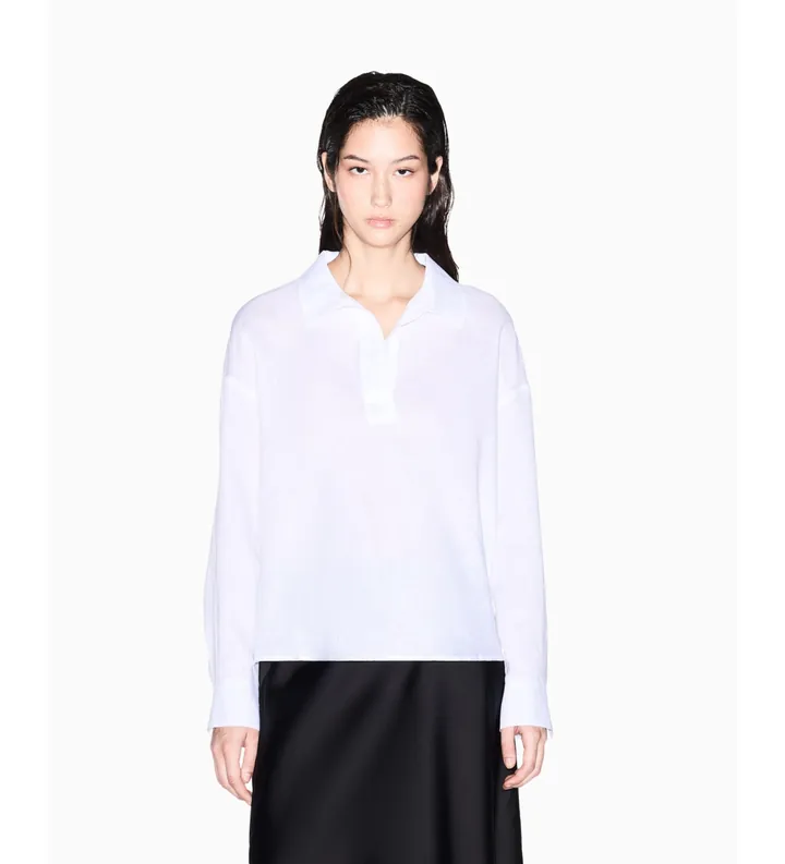 A|X Armani Exchange para mujer. XW001756AF21532U0002 Blusa Relajada blanco (L), Casual, Lino, Manga larga