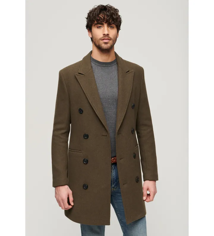 Superdry para hombre. M5011885A Abrigo Town Merchant Store marrón verdoso (S), Casual, Lana, Manga larga
