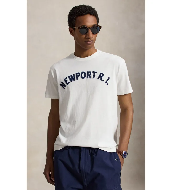 Polo Ralph Lauren para hombre. 710B20013001 Camiseta de punto Classic Fit estampada blanco (L), Casual, Algodón, Manga corta