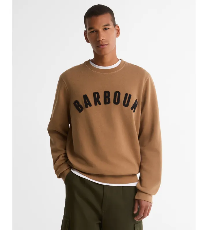 Barbour para hombre. MOL0101 Sudadera con logo Prep marrón (L), Casual, Algodón, Manga larga