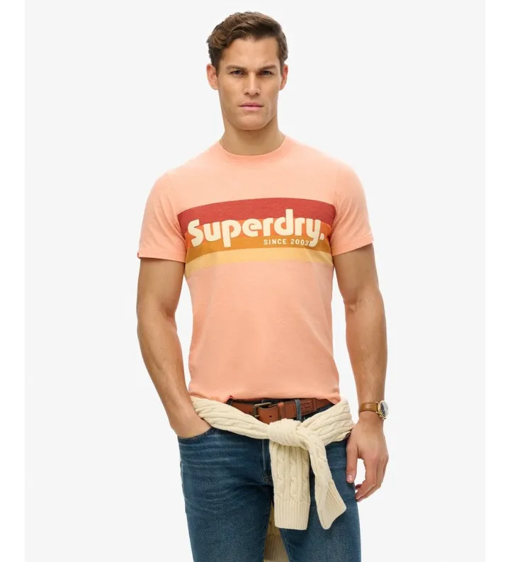 Superdry para hombre. M1012137B Camiseta Terrain Logo Stripe Relaxed naranja (L), Casual, Algodón, Manga corta
