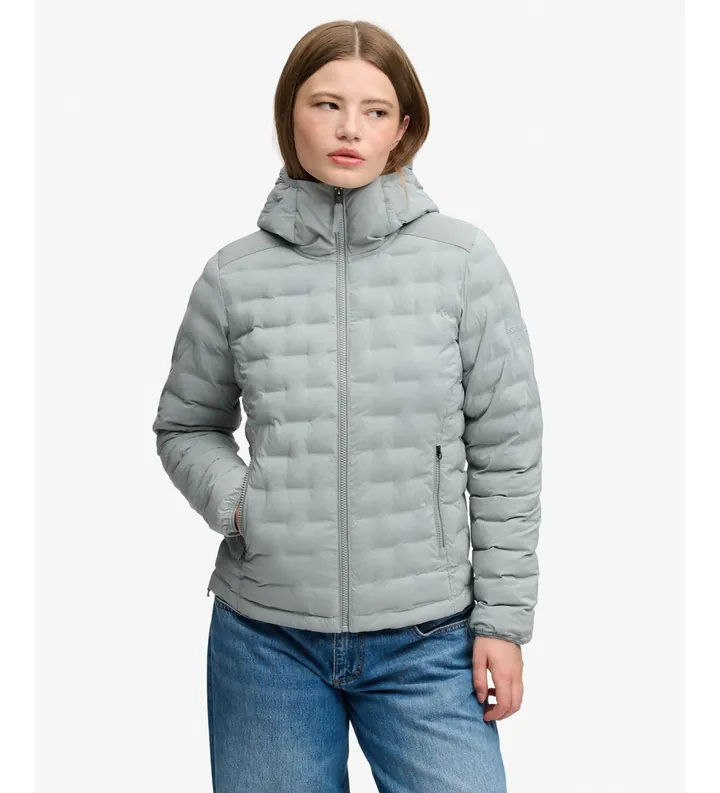 Superdry para mujer. W5012201A Chaqueta acolchada Heat Weld Padded gris azulado (L), Casual, Poliéster Reciclado