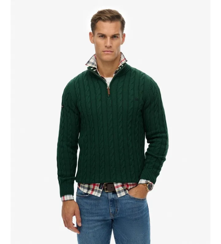 Superdry para hombre. M6110661B Jersey con media cremallera Cotton Classic Cable verde (3XL), Casual, Algodón