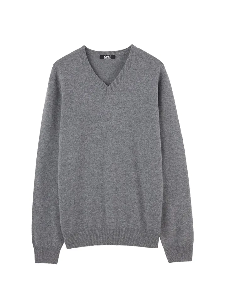 GOBI Cashmere Jersey 'Men's Essential Cashmere V-Neck Sweater'  gris denim
