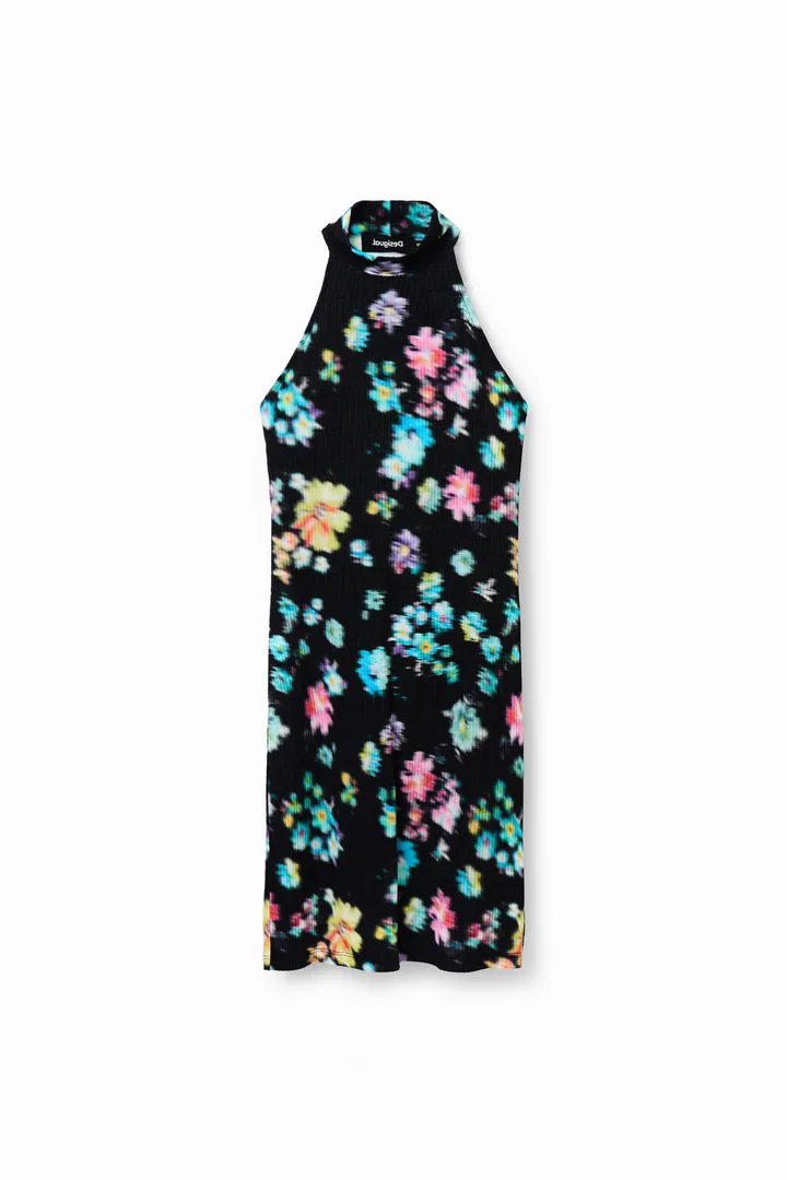 Desigual, Vestido corto cuello halter, Viscosa, Negro, L