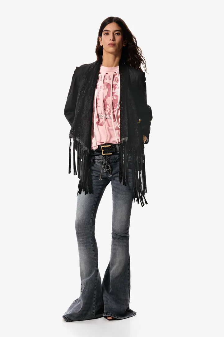 Desigual, Pantalón flare masha popova, Mujer, Algodon, Negro, 34