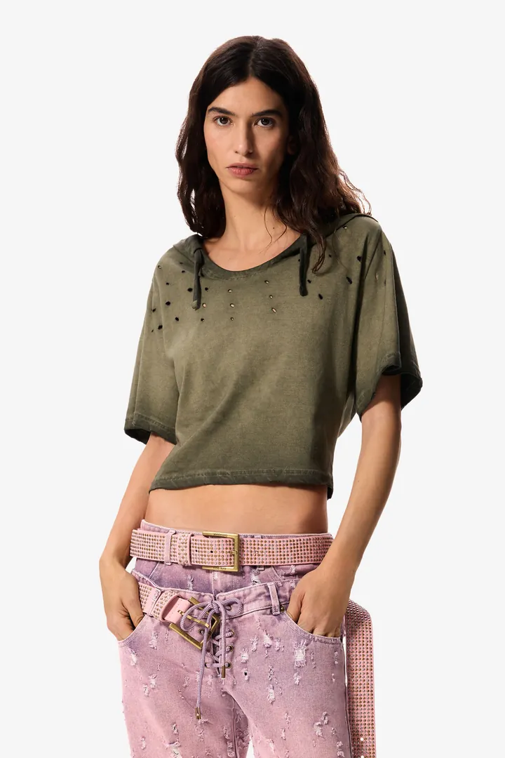 Desigual, Camiseta capucha masha popova, Mujer, Algodon, Verde, L