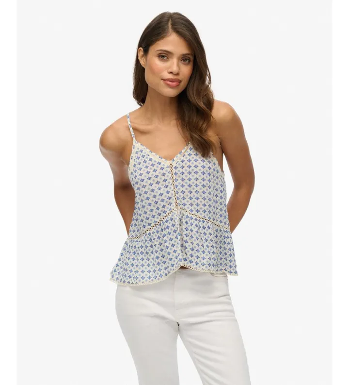 Superdry para mujer. W6011647A Top de tirantes Vintage Ladder Trim azul (L), Casual, Sin mangas / Tirantes