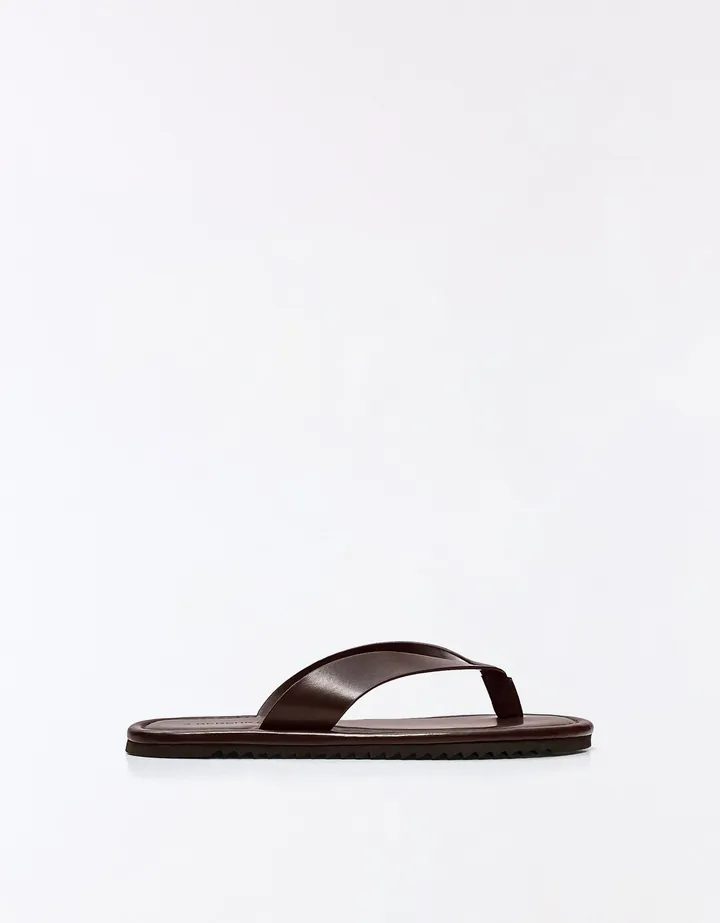 Bershka Sandalia Thong Hombre 39 Marrón