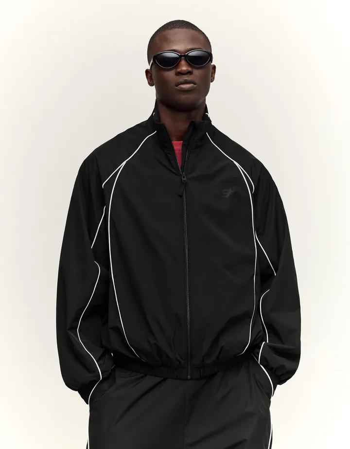 Bershka Cazadora Técnica Contraste Hombre L Negro