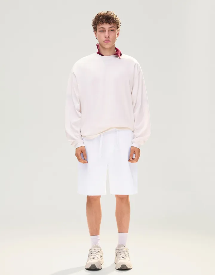 Bershka Bermuda Felpa Hombre L Blanco