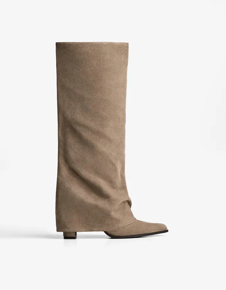 Bershka Bota Tacón Trouser Mujer 35 Tostado