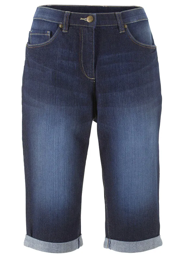 Bermudas vaqueras, mid waist, con dobladillo enrollado