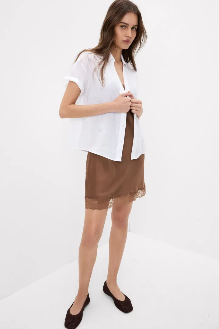 Intimissimi Camisa de Manga Corta en Tela de Lino The Pure Linen Mujer Azul Tamaño L