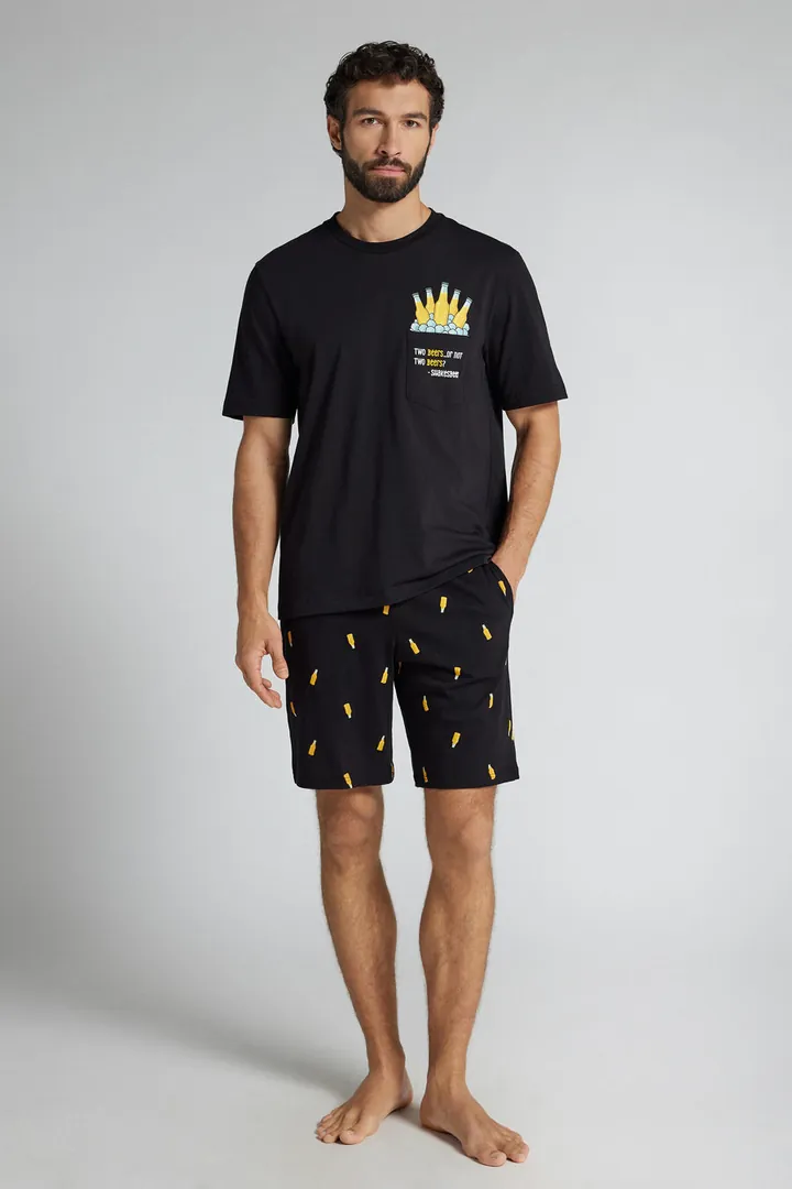 Intimissimi Pijama Corto Algodón Estampado Cervezas Hombre Negro Tamaño L