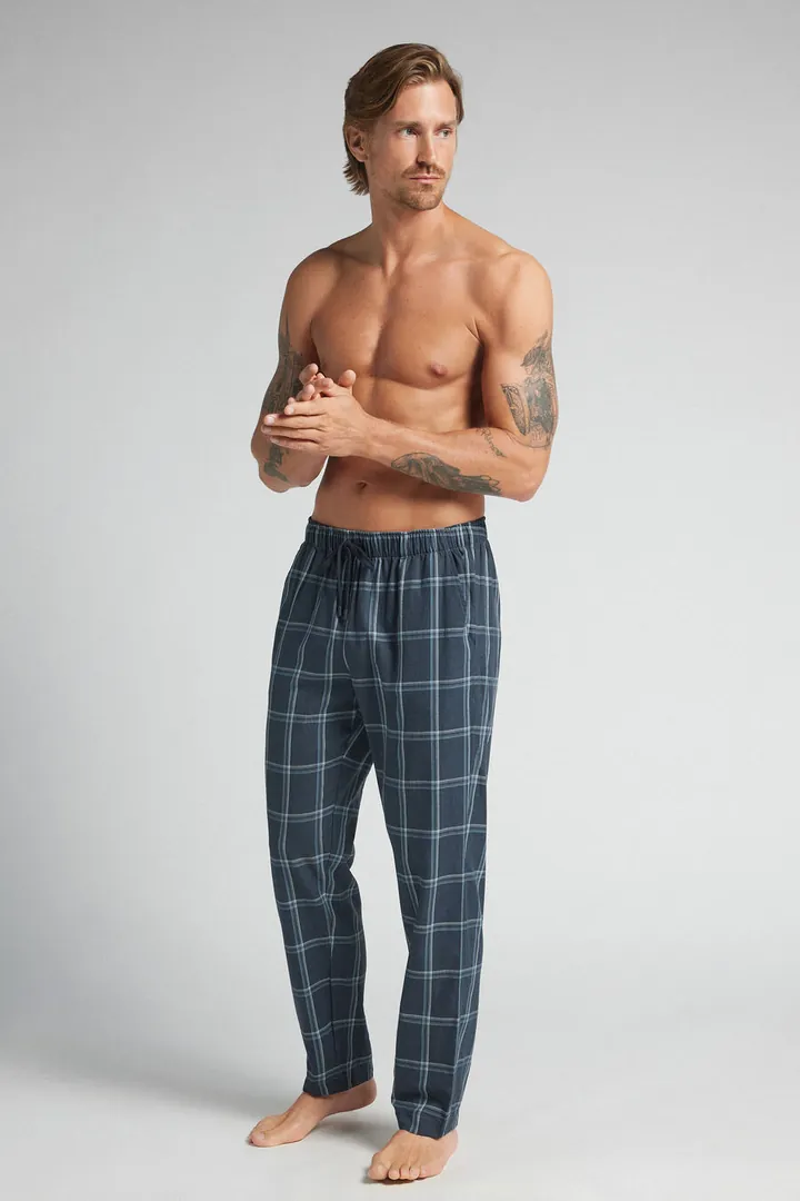 Intimissimi Pantalón Largo de Tela Estampado Cuadros Denim Hombre Azul Tamaño L