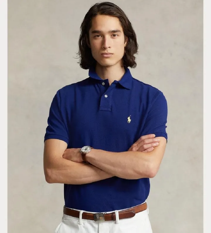 Polo Ralph Lauren para hombre. 710795080013 Polo de piqué Slim Fit azul (L), Casual, Algodón, Manga corta