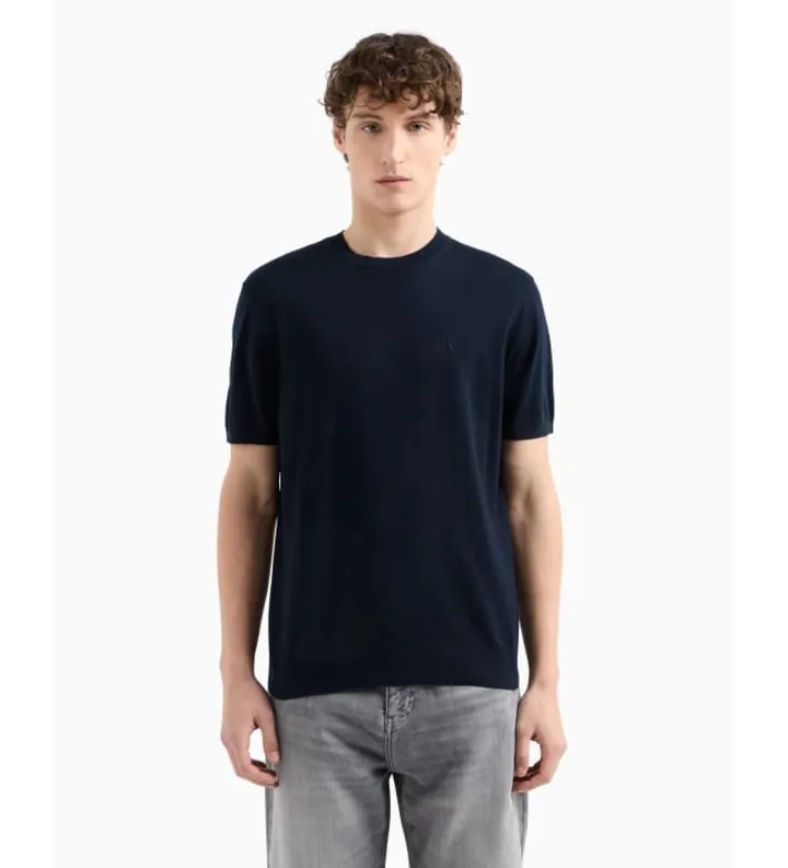 A|X Armani Exchange para hombre. 8NZM5CZM3JZ1510 Jersey de punto marino (L), Casual, Algodón, Manga corta