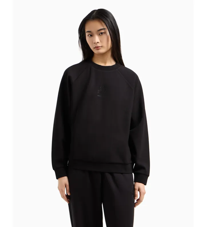 A|X Armani Exchange para mujer. XW000826AF13397UC001 Sudadera de cuello redondo negro (L), Casual, Deportivo, Multideporte, Viscosa