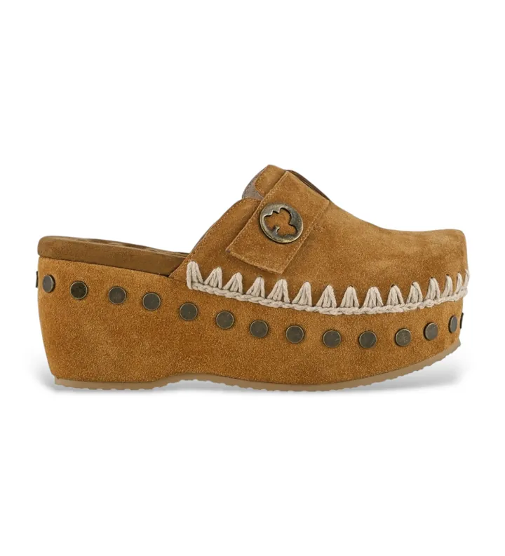 Mou para mujer. MU.SW611001A Zuecos de piel marrón (36), 5 a 8cm, Ante, Ninguno, Casual
