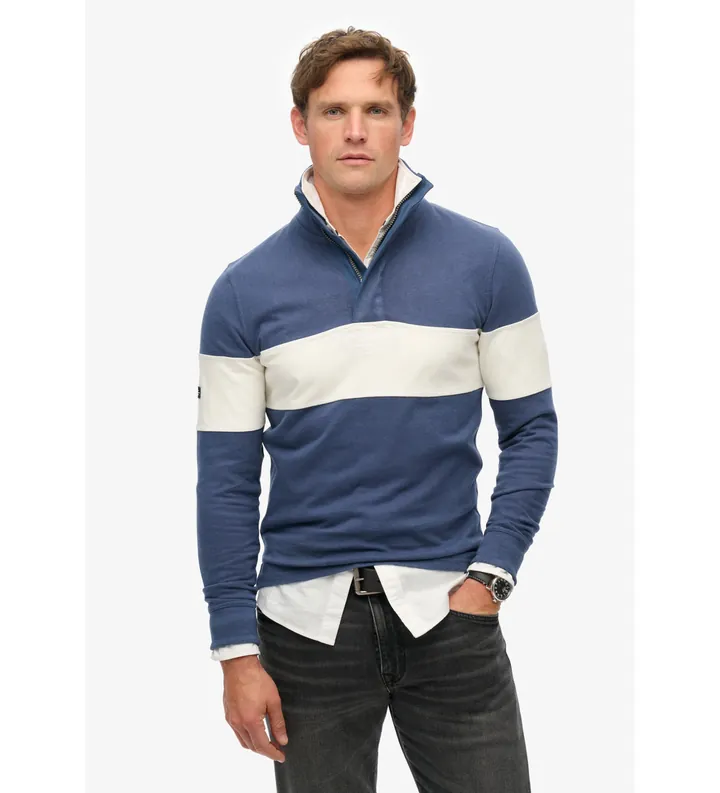 Superdry para hombre. M2014171A Jersey de rugby clásica con cuello panadero azul (L), Casual, Algodón