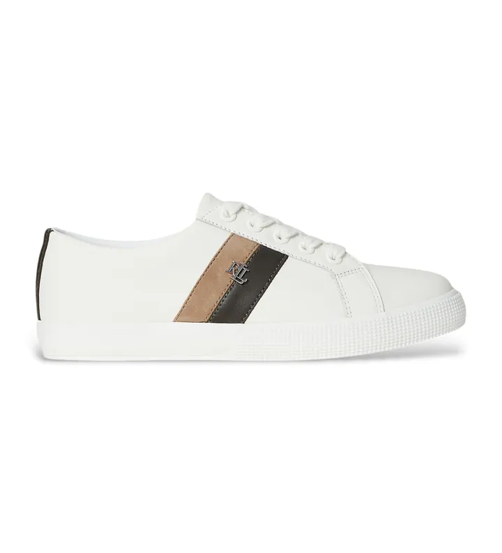 Lauren Ralph Lauren para mujer. 802979187002 Zapatillas de piel Canvas blanco (35), Plano, Cordones, Casual