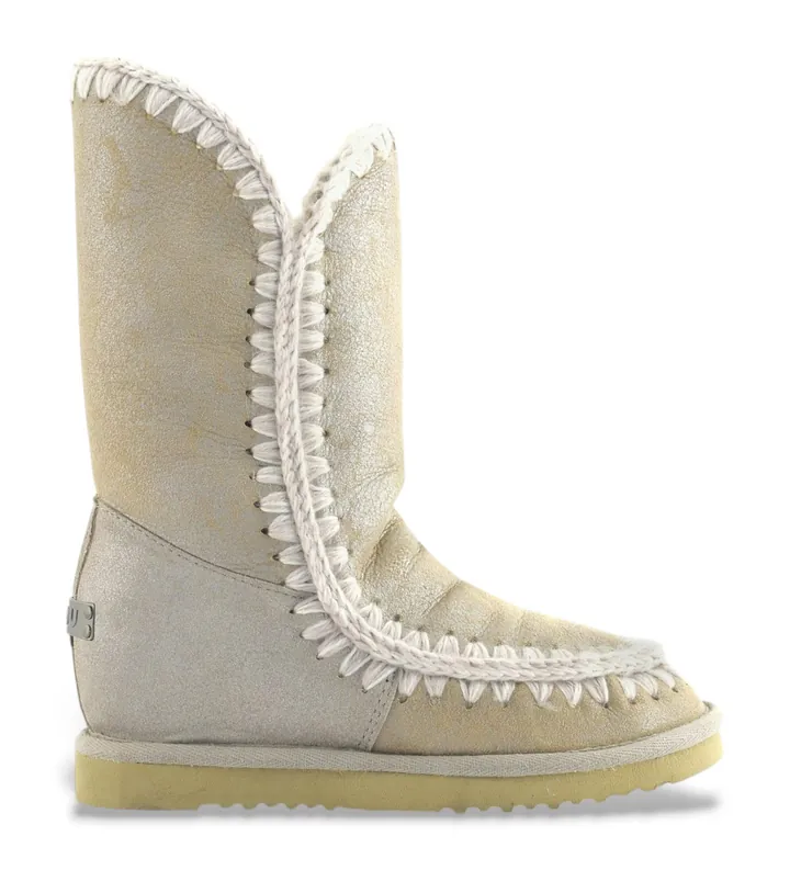 Mou para mujer. MU.FW121001B Botas de Piel Eskimo inner wedge tall dorado, beige (39), 3 a 5cm, Ninguno, Casual