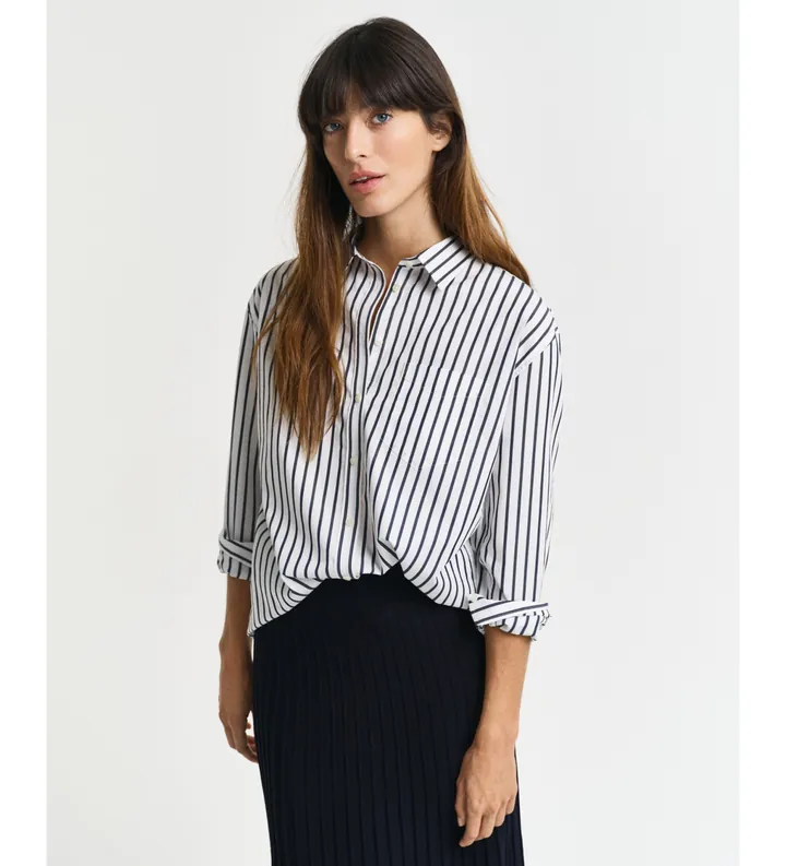 Gant para mujer. 4300239 Camisa de popelina clásica de rayas Relaxed Fit marino (34), Casual, Algodón, Manga larga