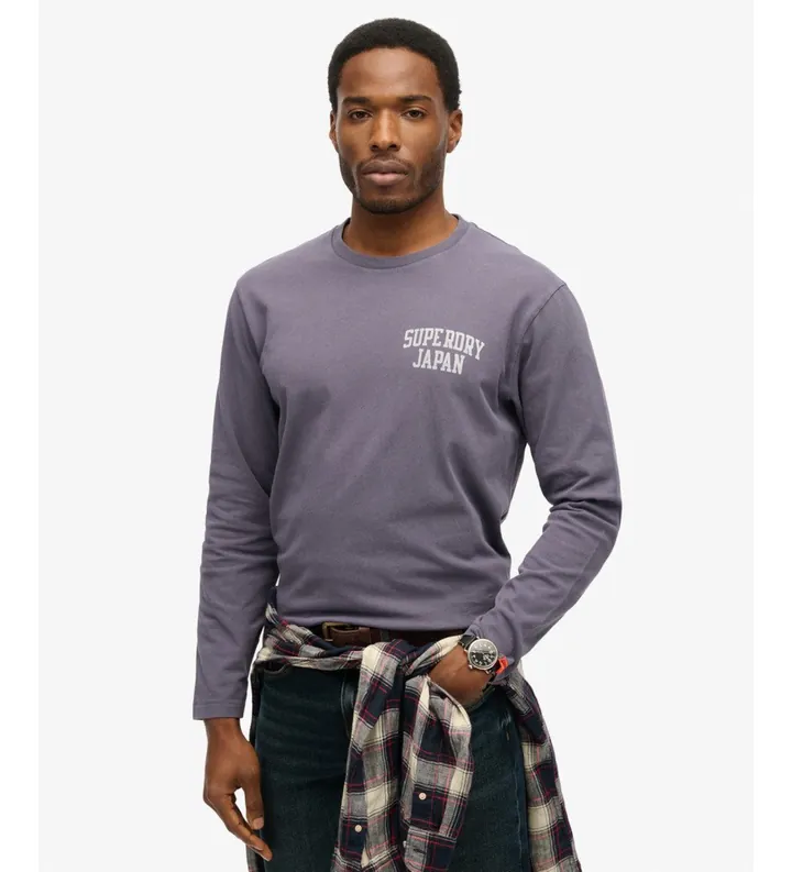 Superdry para hombre. M6010888A Camiseta Athletic Essential gris oscuro (L), Casual, Algodón, Manga larga