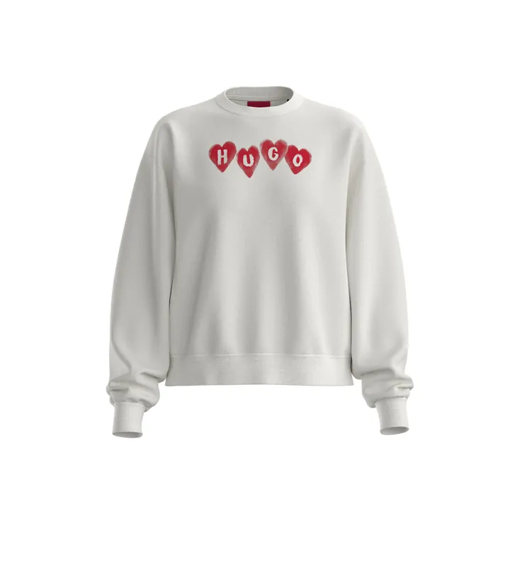 HUGO para mujer. 50555824 Sudadera de felpa Deroxina beige (L), Blanco, Casual, Algodón
