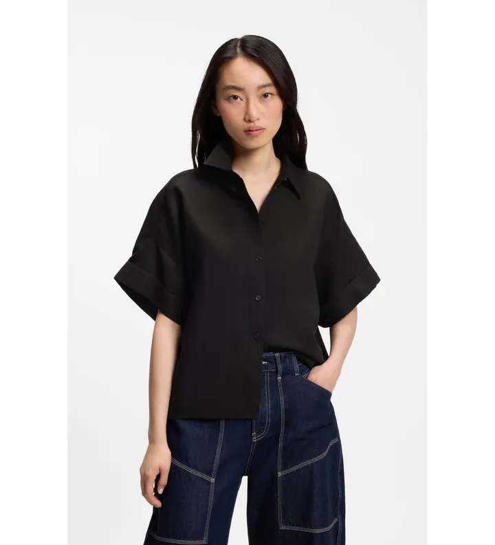 BOSS para mujer. 50559261 Blusa Bisenas negro (34), Casual, Lino, Manga corta