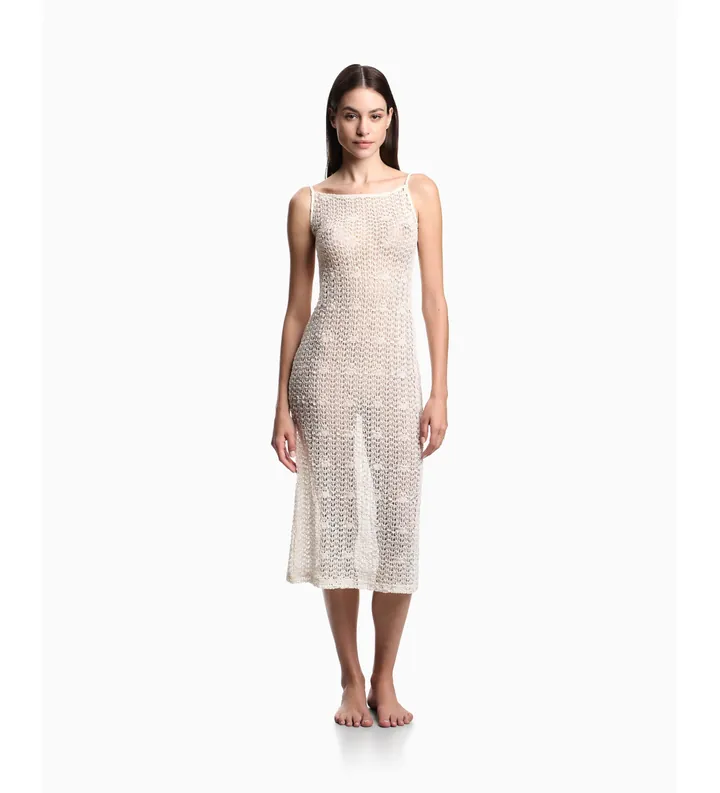 Emporio Armani para mujer. EW000608_AF20251 Vestido Lace beige (L), Algodón, Beachwear, Sin mangas / Tirantes