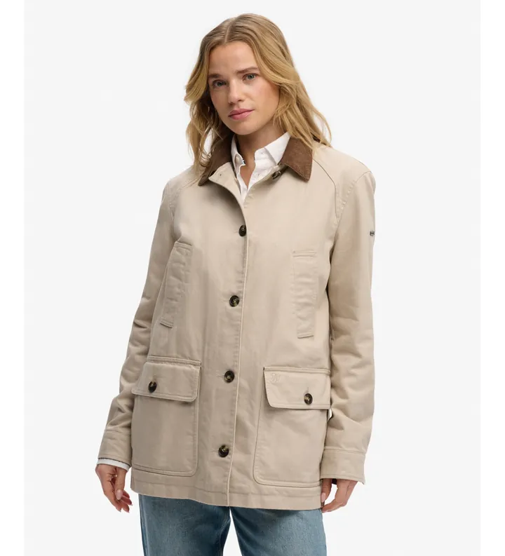 Superdry para mujer. W5012083A Chaqueta Estate Barn beige (M), Casual, Algodón, Manga larga
