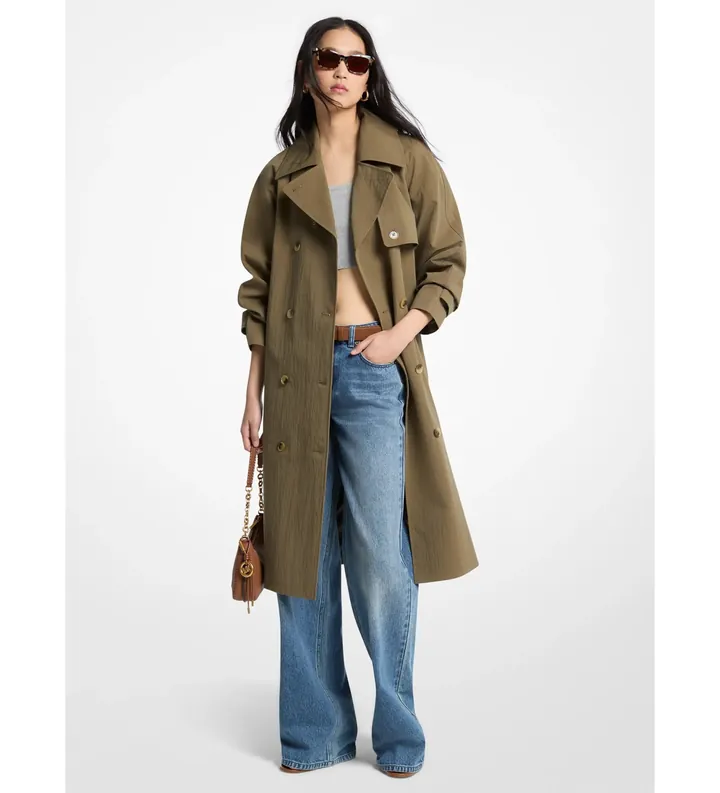 Michael Kors para mujer. MS620FLKMY Gabardina oversize de algodón lavado y nailon marrón verdoso (M), Casual, Verde, Clásico