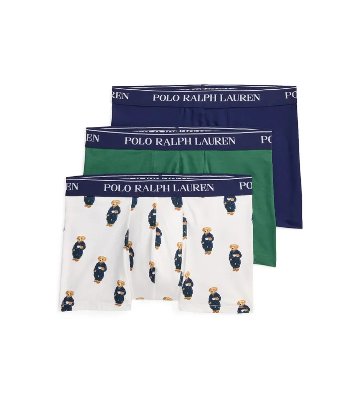 Polo Ralph Lauren para hombre. 714830299228 Set 3 bóxer de algodón y elástico marino, verde, blanco (L), Homewear