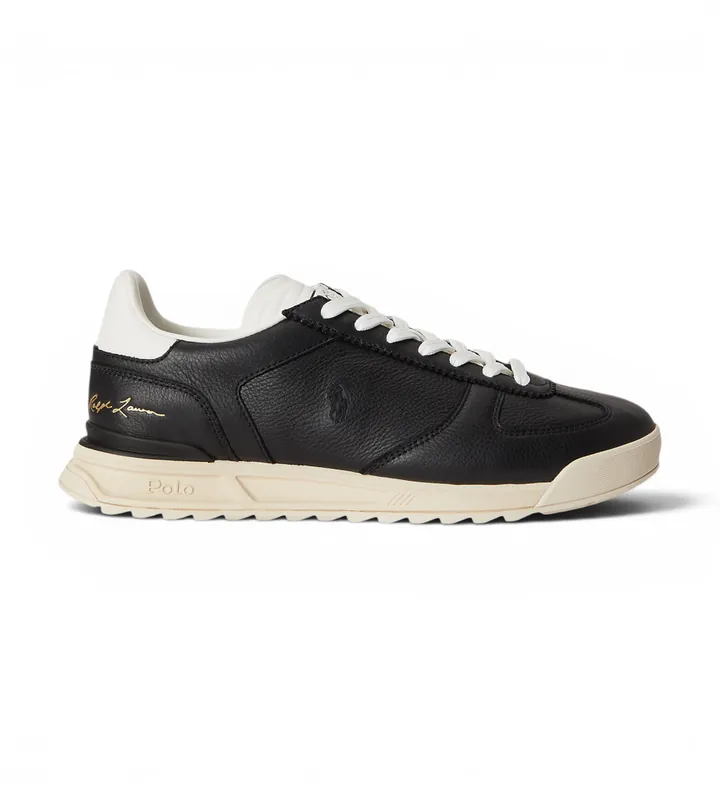 Polo Ralph Lauren para hombre. 809P13089002 Zapatillas de Piel Varick negro (40), Plano, Cordones, Casual