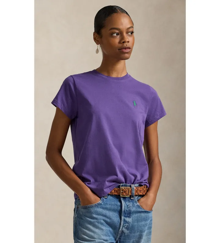 Polo Ralph Lauren para mujer. 211B14605002 Camiseta de punto de algodón Classic Fit lila (S), Casual, Manga corta
