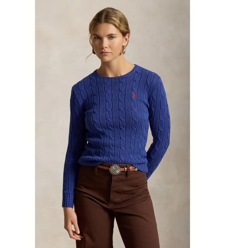 Polo Ralph Lauren para mujer. 211971869509 Jersey de algodón en punto de ochos azul (L), Casual, Manga larga