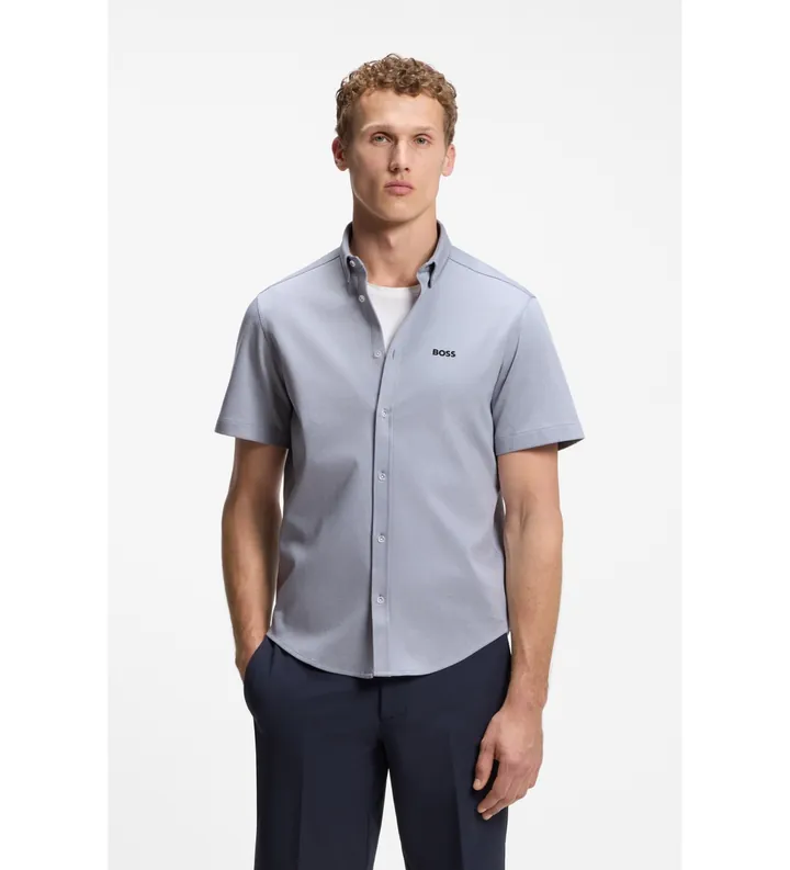 BOSS para hombre. 50555951 Camisa Motion gris (M), Casual, Algodón, Manga corta