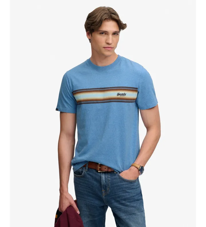 Superdry para hombre. M1012441A Camiseta Outdoor Stripe Logo azul (L), Casual, Algodón, Manga corta