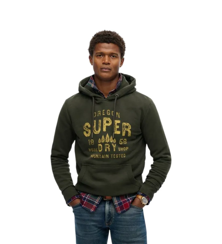 Superdry para hombre. M2014366A Sudadera con capucha Work Shop verde (L), Casual, Algodón