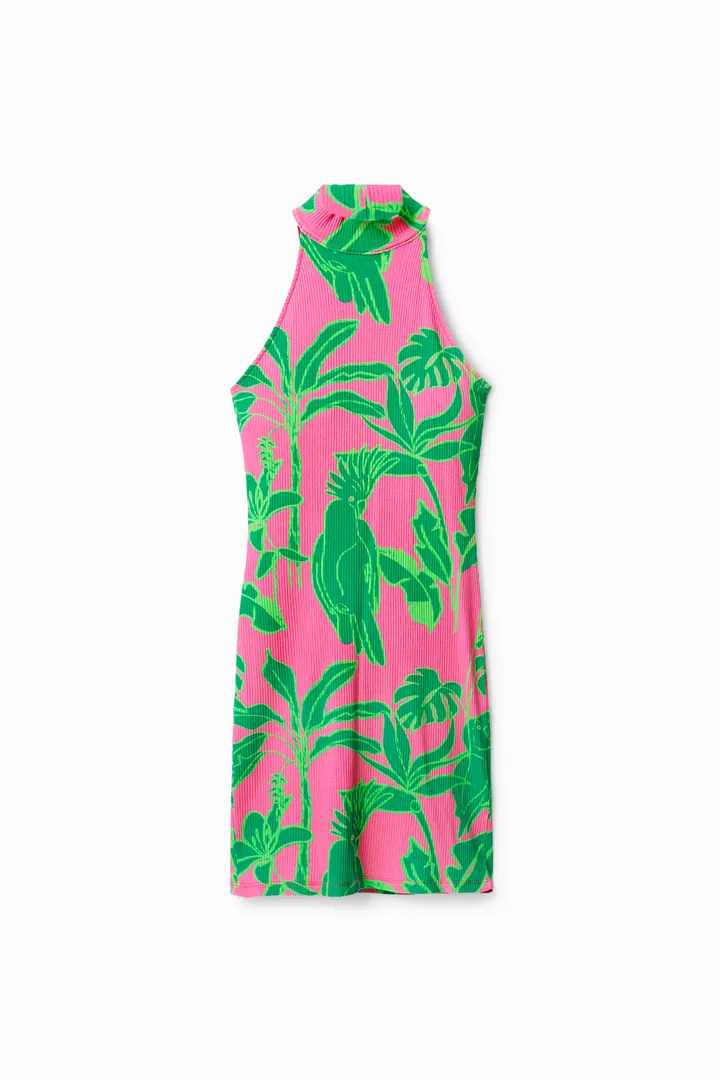 Desigual, Vestido corto cuello halter, Viscosa, Rojo, L