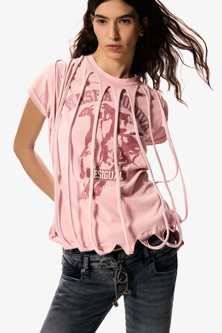 Desigual, Camiseta manga corta masha popova, Mujer, Algodon, Negro, L