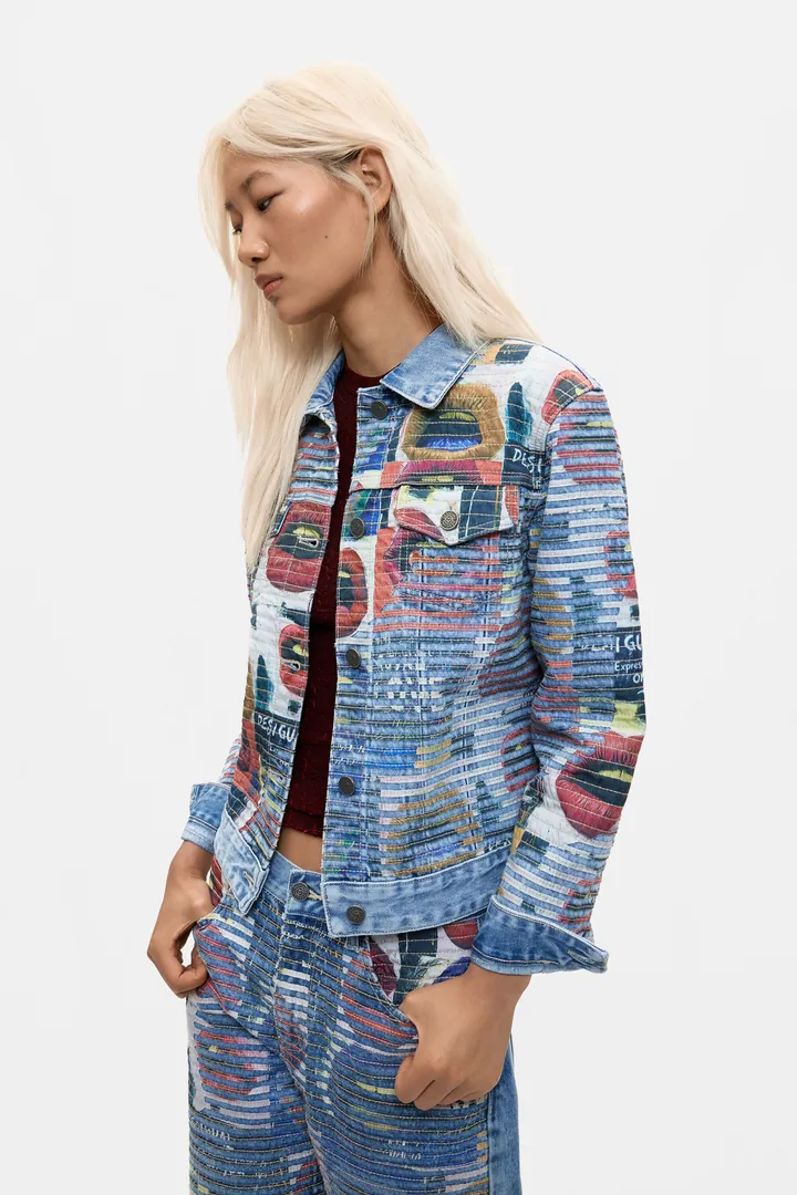 Desigual, Cazadora Denim Estampada 100% Algodón, Mujer, Algodon, Azul, L