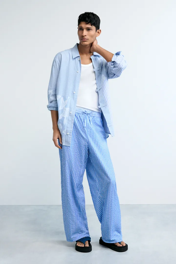 Desigual, Pantalón largo rayas, Hombre, Algodon, Azul, L