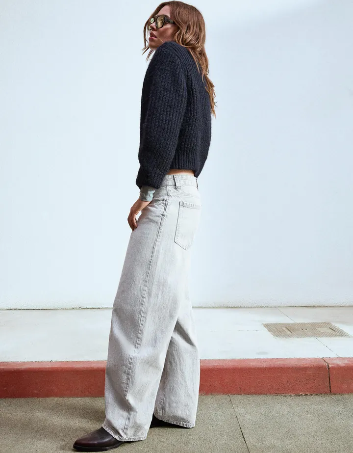Bershka Jeans Barrel Tiro Alto Mujer 10-12 Gris